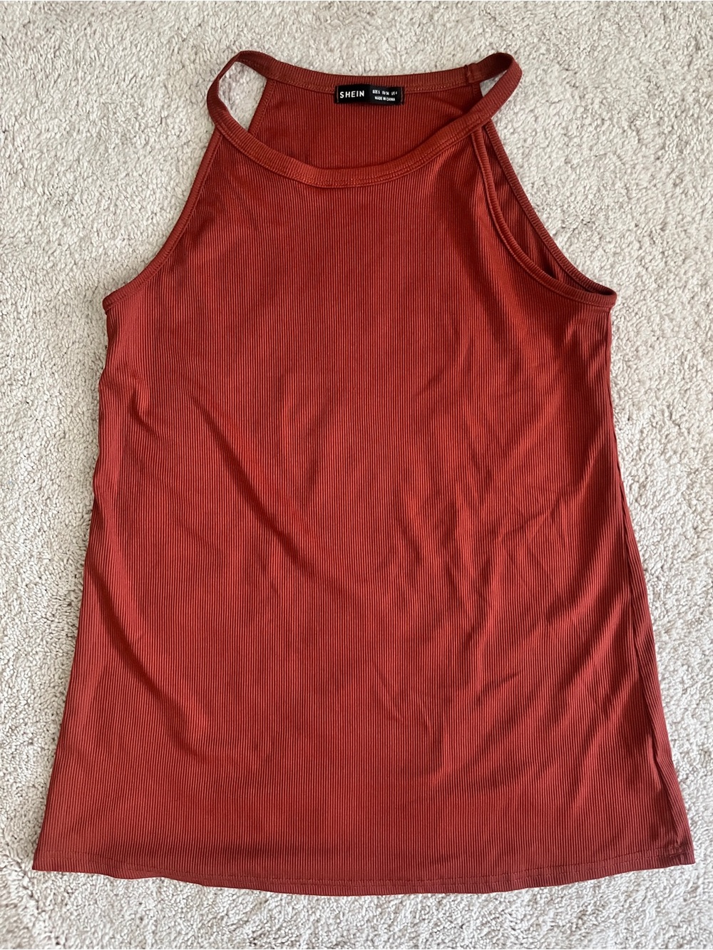SHEIN Rust Ribbed Halter Tank Top
